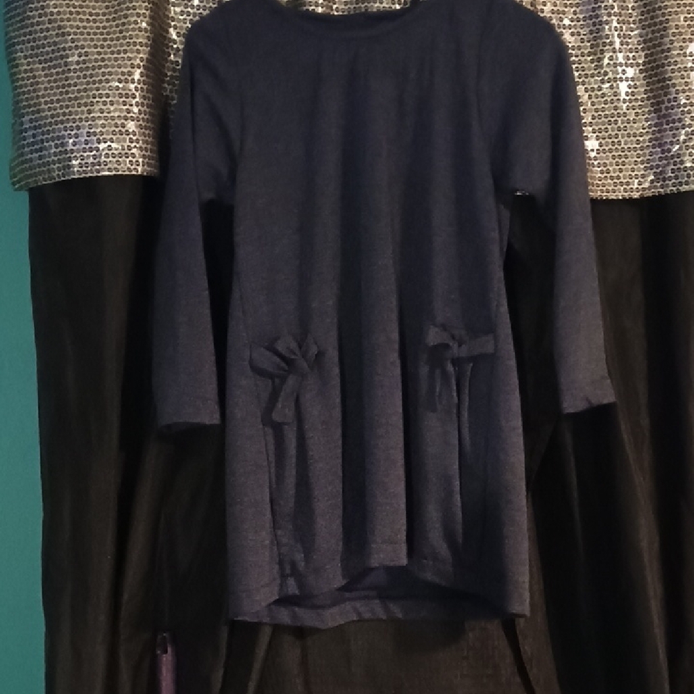 Navy Blue Long Sleeve Top with Bows